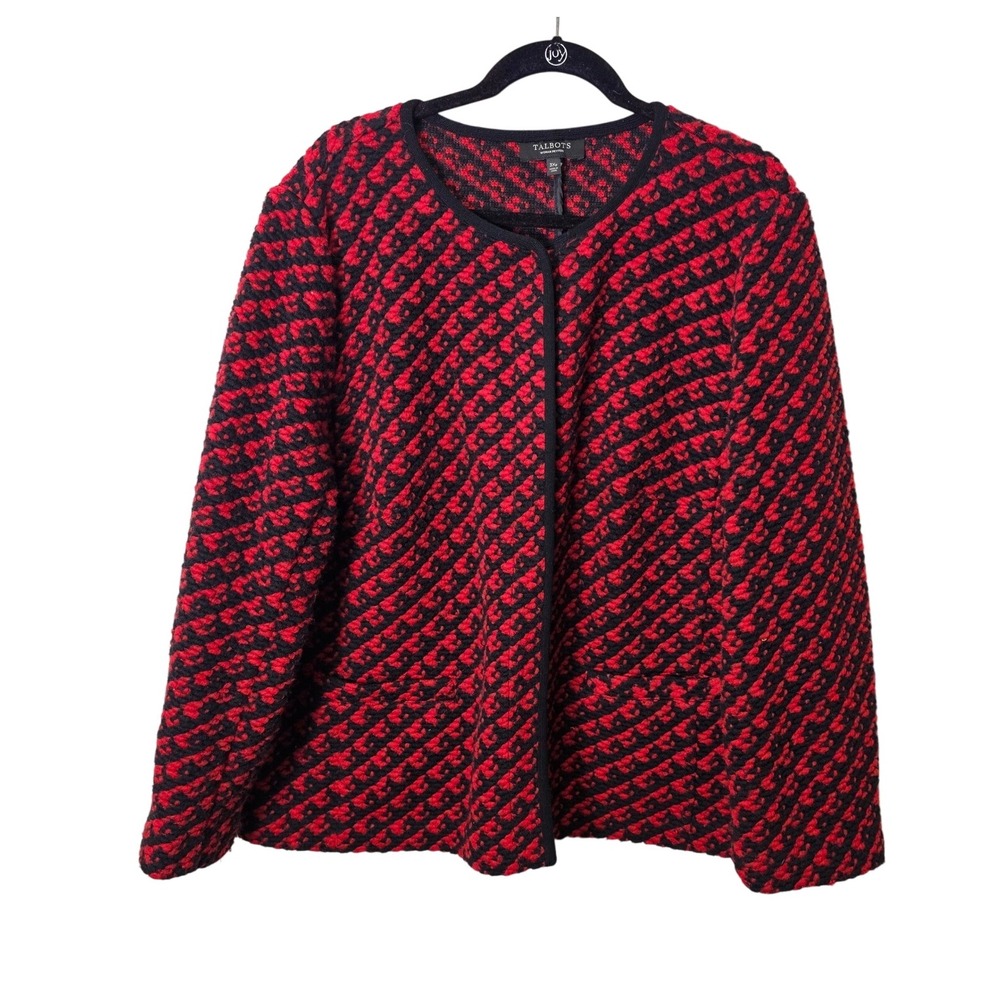 Talbots 3X Petite Wool Blend Tweed Blazer Jacket Red Black Blend Snap Front